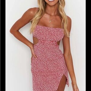 Red Floral Cutout Dress